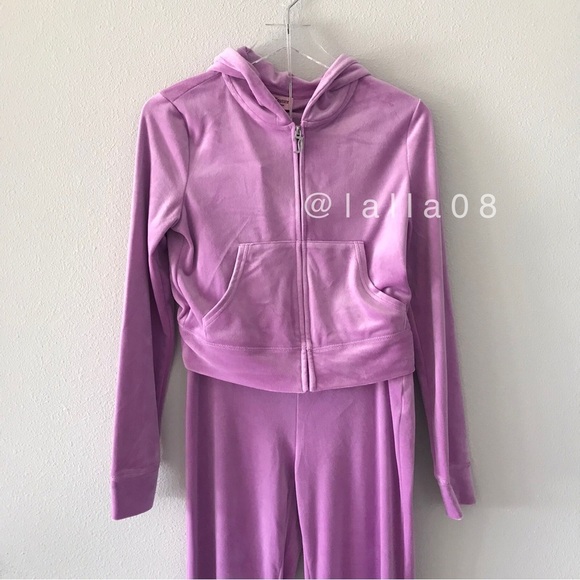 JUICY COUTURE Velour OG Bling Tracksuit Hoodie & Pant Set Pink Violet Tulle - Picture 14 of 16